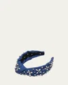 Lele Sadoughi Knotted Crystal Denim Headband In Indigo Denim
