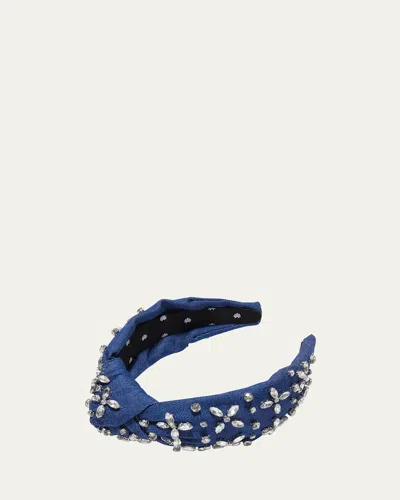 Lele Sadoughi Knotted Crystal Denim Headband In Indigo Denim