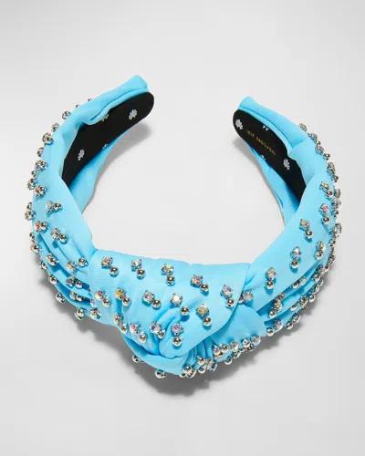 Lele Sadoughi Knotted Crystal-embellished Neoprene Headband In Blue