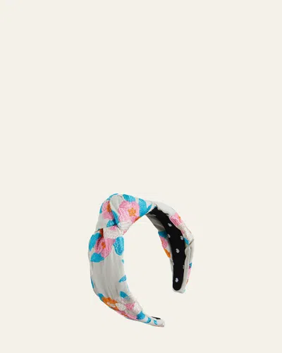 Lele Sadoughi Knotted Floral Bouquet Embroidered Headband In Pink