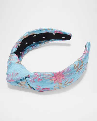 Lele Sadoughi Knotted Floral Brocade Headband In Blue