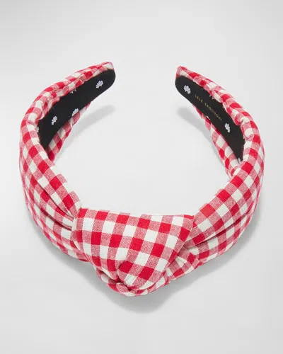 Lele Sadoughi Knotted Gingham Cotton-linen Headband In Red