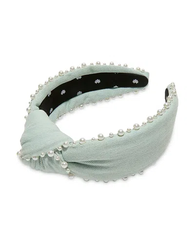Lele Sadoughi Knotted Imitation Pearl Edge Headband In Green