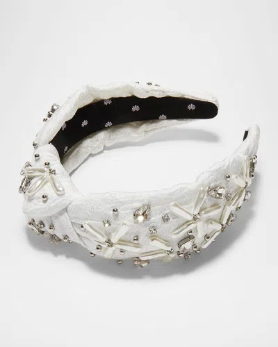 Lele Sadoughi Knotted Pearl Floral Brocade Headband