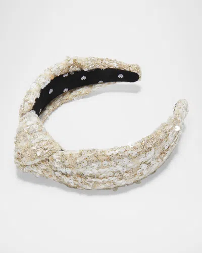 Lele Sadoughi Knotted Sequin Boucle Headband In Gray