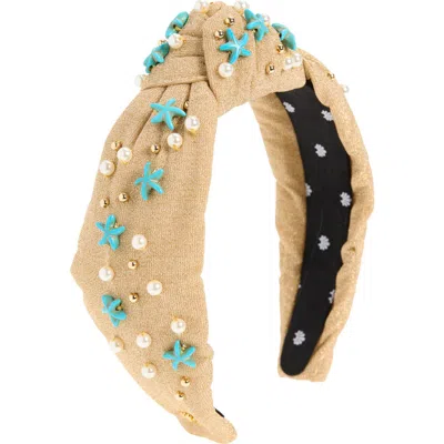 Lele Sadoughi Knotted Raffia Dolphin Embellished Headband In Gold