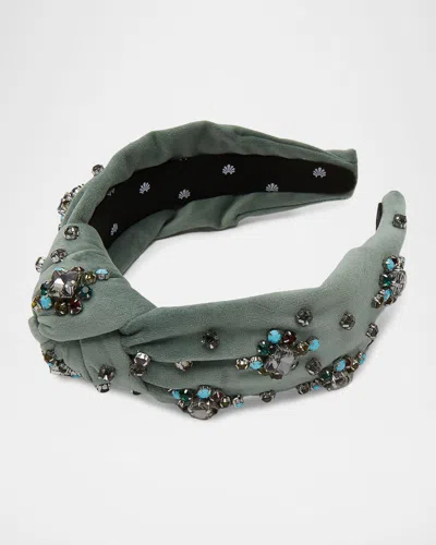 Lele Sadoughi Knotted Twinkle Crystal Headband In Green