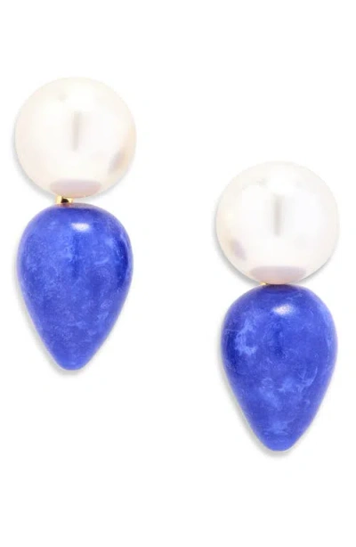 Lele Sadoughi Lapis Stone & Faux Freshwater Pearl Double Drop Earrings In Blue