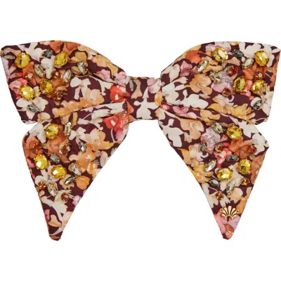 Lele Sadoughi Liberty Crystal Bow Barrette In Marigold Lilies