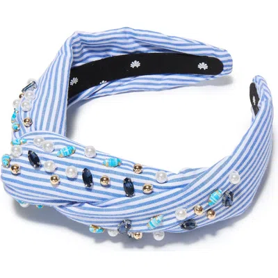Lele Sadoughi Marlene Embellished Seersucker Headband In Neutral