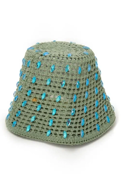 Lele Sadoughi Maya Open Weave Crystal Embellished Bucket Hat In Animal Print