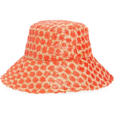 Lele Sadoughi Melon Dotted Raffia Bucket Hat In Natural Melon