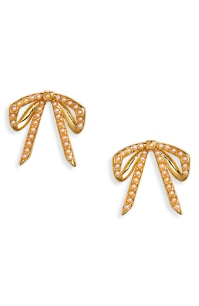 Lele Sadoughi Mini Bow Stud Earrings In Pearl