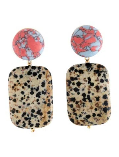 Pre-owned Lele Sadoughi Multi-stone Drop Earrings In Black/blue/brown