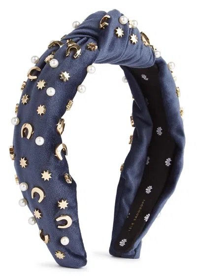 Lele Sadoughi Navy Embellished Velvet Headband In Blue