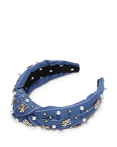Lele Sadoughi Navy Ny Yankees Embroidered Knotted Headband In Blue