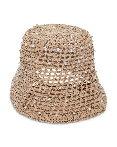 Lele Sadoughi Open Weave Imitation Pearl Bucket Hat In Brown