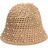 Lele Sadoughi Open Weave Straw Hat With Faux Pearls In Natural