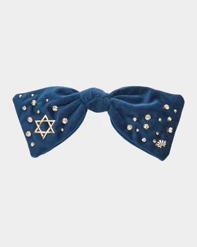Lele Sadoughi Paloma Embellished Velvet Bow Barrette In Blue