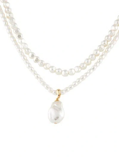 Pre-owned Lele Sadoughi Pearl Double Strand Pendant Necklace, 18.5" In Multicolor