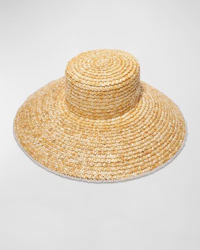 Lele Sadoughi Pearly Edge Straw Sun Hat In Tan