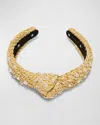 Lele Sadoughi Pearl Embellished Knotted Headband In Natural Raffia In Natural
