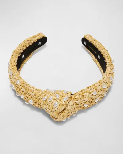 Lele Sadoughi Pearly Slim Knotted Headband In Gold