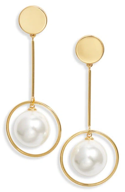 Lele Sadoughi Pendulum Linear Imitation Pearl Drop Earrings In 14k Gold Plated In Gold/white
