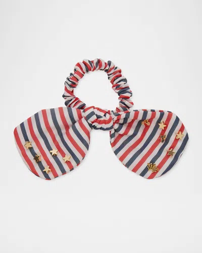 Lele Sadoughi Penny Striped Cotton Embellished Bow Srunchie