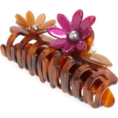 Lele Sadoughi Petunia Floral Claw Clip In Brown