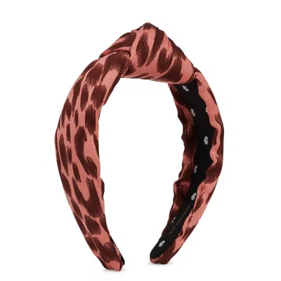 Lele Sadoughi Pink Leopard-print Silk Headband In Brown
