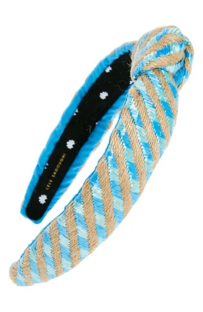 Lele Sadoughi Raffia Stripe Knot Headband In Ocean Stripe