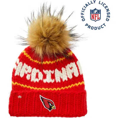 Lele Sadoughi Red Cardinals Nfl Beanie With Faux Fur Pom In Brown