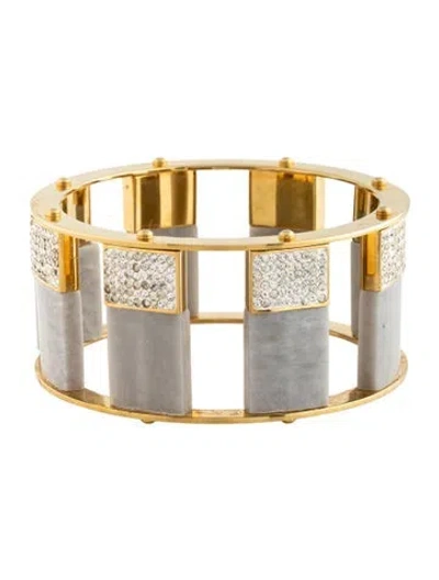 Pre-owned Lele Sadoughi Resin & Crystal Bangle, 7.75" In Grey/white