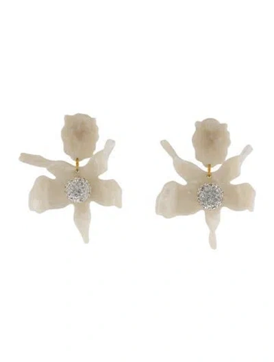 Pre-owned Lele Sadoughi Resin & Crystal Clip On Earrings In White