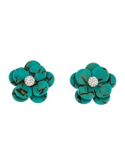Pre-owned Lele Sadoughi Resin & Crystal Flower Stud Earrings In Multi