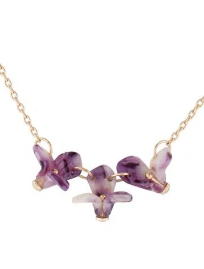 Pre-owned Lele Sadoughi Resin Floral Collar Necklace, 19.5" In Purple
