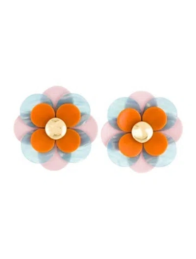 Pre-owned Lele Sadoughi Resin Flower Power Earrings In Multi