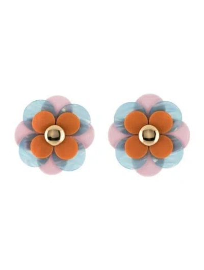 Pre-owned Lele Sadoughi Resin Flower Power Stud Earrings In Blue/orange/pink