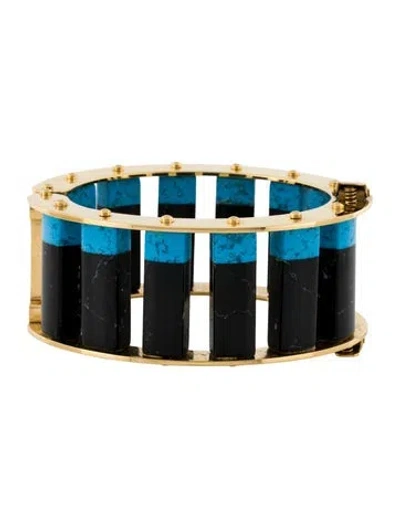 Pre-owned Lele Sadoughi Resin Stone Column Slider Bangle Bracelet, 7" In Multi