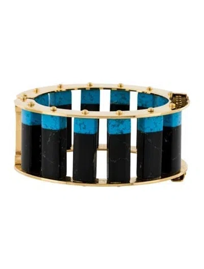 Pre-owned Lele Sadoughi Resin Stone Column Slider Bangle Bracelet, 7" In Multi