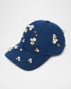 Lele Sadoughi Scattered Faux Pearl Denim Baseball Cap