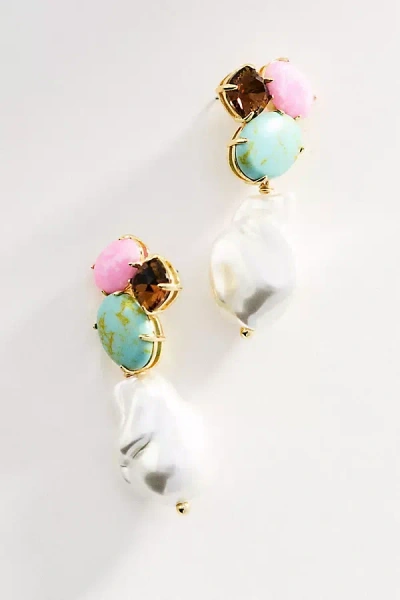 Lele Sadoughi Seafoam Iris Pearl Cluster Earrings In Gold