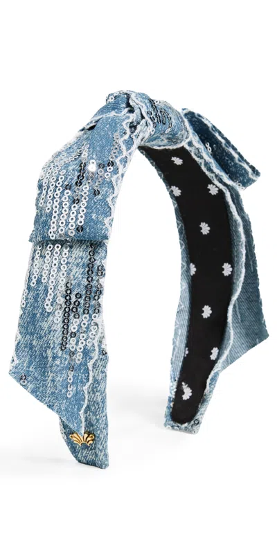 Lele Sadoughi Shirley Scalloped Sequin Headband Light Denim In Blue