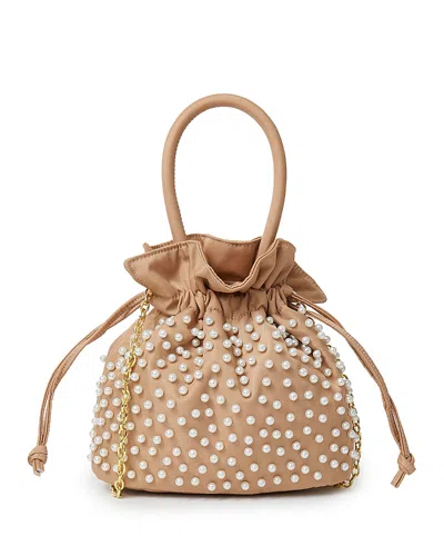 Lele Sadoughi Sia Faux Pearl Drawstring Bag In Khaki