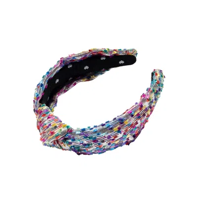 Lele Sadoughi Silver Metallic Confetti Knotted Headband In White