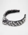 Lele Sadoughi Slim Knotted Crystal-embellished Velvet Headband In Gray