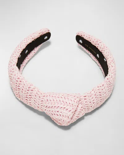 Lele Sadoughi Slim Knotted Pink Raffia Headband In Gold