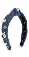 Lele Sadoughi Slim Knotted Raffia Oasis Embellished Headband Aegean Blue