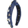 Lele Sadoughi Slim Knotted Oasis Embellished Raffia Headband In Blue